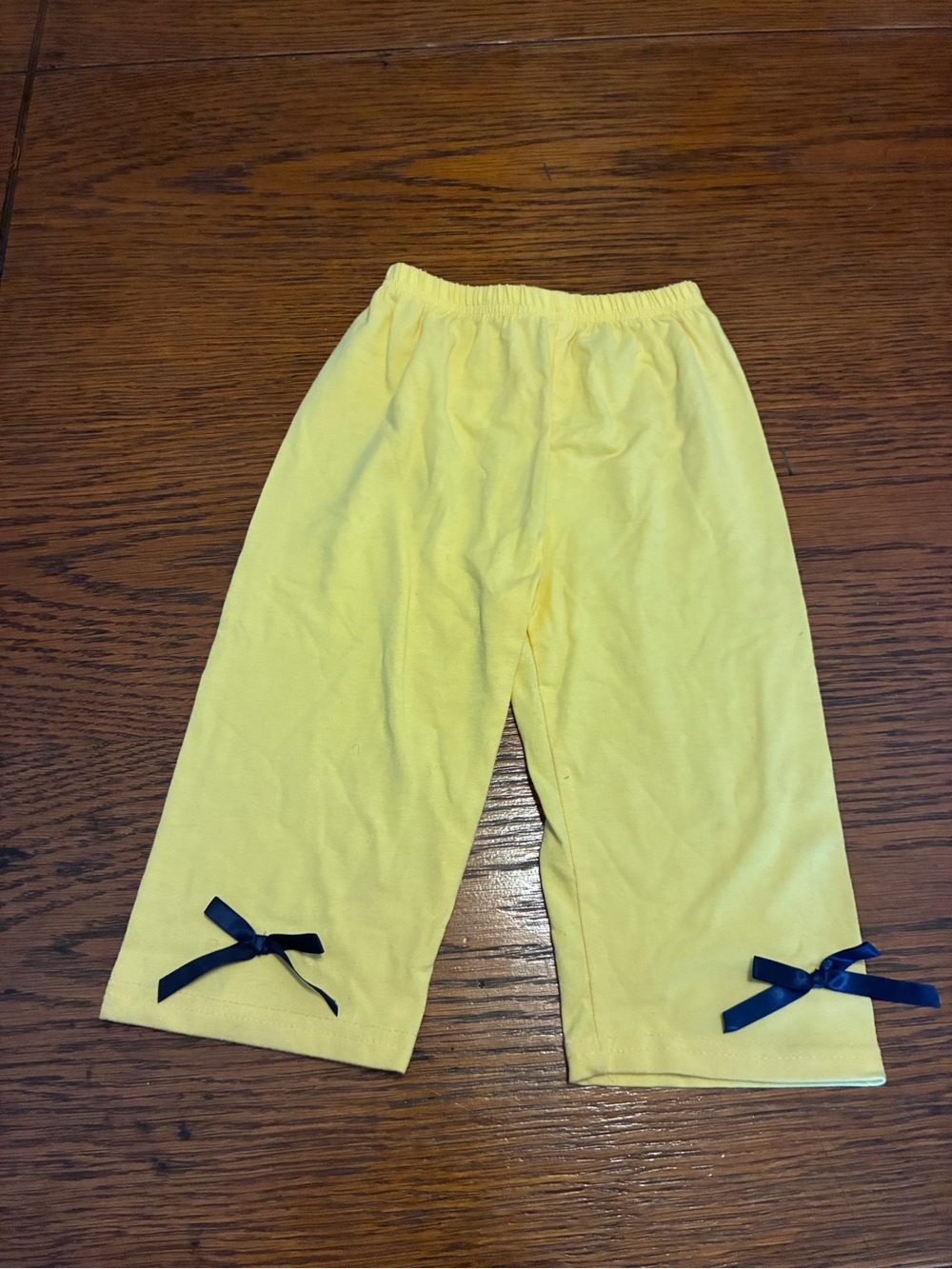 Girls' Yellow Casual Knit Pants with Navy Bow Trim